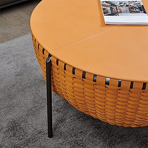 Runder Couchtisch aus Leder mit Metallbeinen, minimalistischer niedriger Tisch, Zuhause, Wohnzimmer, Teetisch, Beistelltisch, Beistelltisch, Möbel – Bild 6
