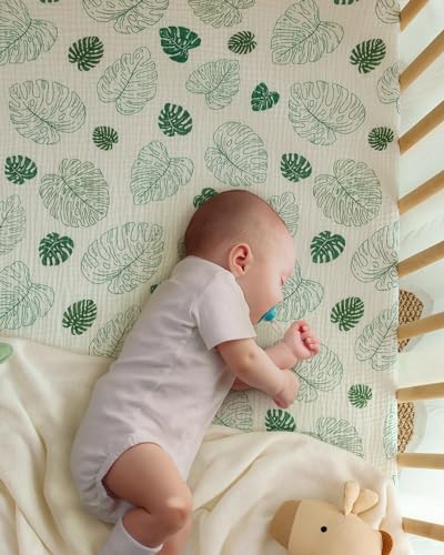 Blissful Diary Muslin Crib Sheets, 2 Pack, Monstera & Dark Green - 2