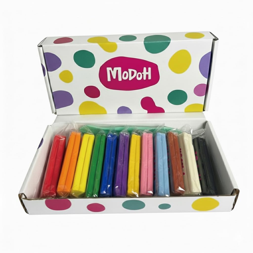 12-Color Oil Based Modeling Clay, Non-Hardening Reusable Plasticine, Non-Toxic Sulfur-Free Sculpting Clay for Kids & Artists (50g Each, 600g Total)