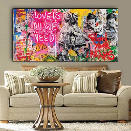 Tableau graffiti Love Is All We Need de 50x100cm : impression toile premium pour salon