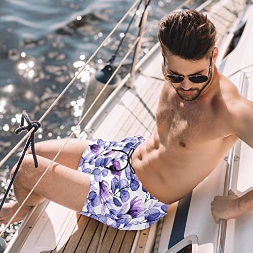 Maillots de bain hommes JDEZ : short de plage aquarelle fleur mauve