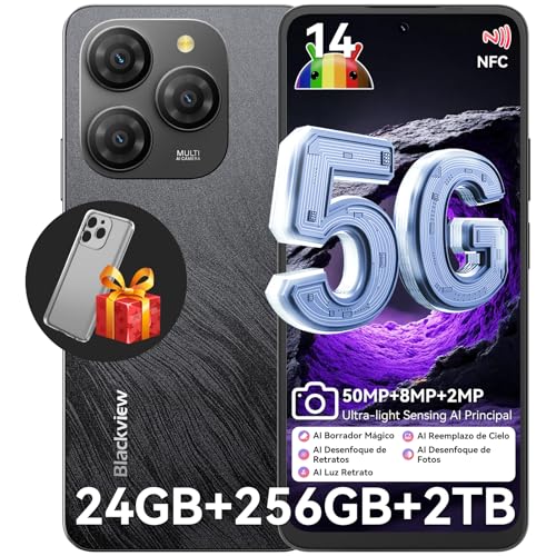 Blackview Shark 9 5G Smartphone Android 14 24GB+256GB/2TB,50MP+8MP+2MP Movil, 6.67' 90Hz 700nits, 5000mAh(18W), Face ID/Fingerprint/FM/NFC/Super PD/2.7Ghz 8 Núcleos Telefonos Moviles Libres