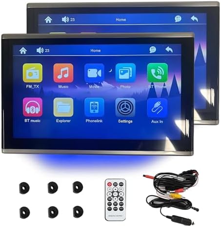 2pcs 11.6" Portable Car Headrest DVD Players, Dual Screen for Different Movies, USB/AV/TF Input, Wireless Connect for iOS/Android, Includes Mounting Brackets