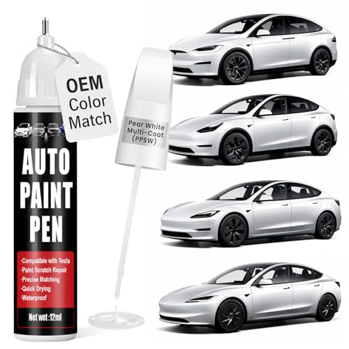 Touch Up Paint for Cars (Pearl White Multi-Coat PPSW) Compatible with Tesla Model Y/3/X/S 0.4 fl oz Color Accurate 2-in-1 Car Paint Scratch Repair Pen Easy to Use Fast-Drying Long-Lasting