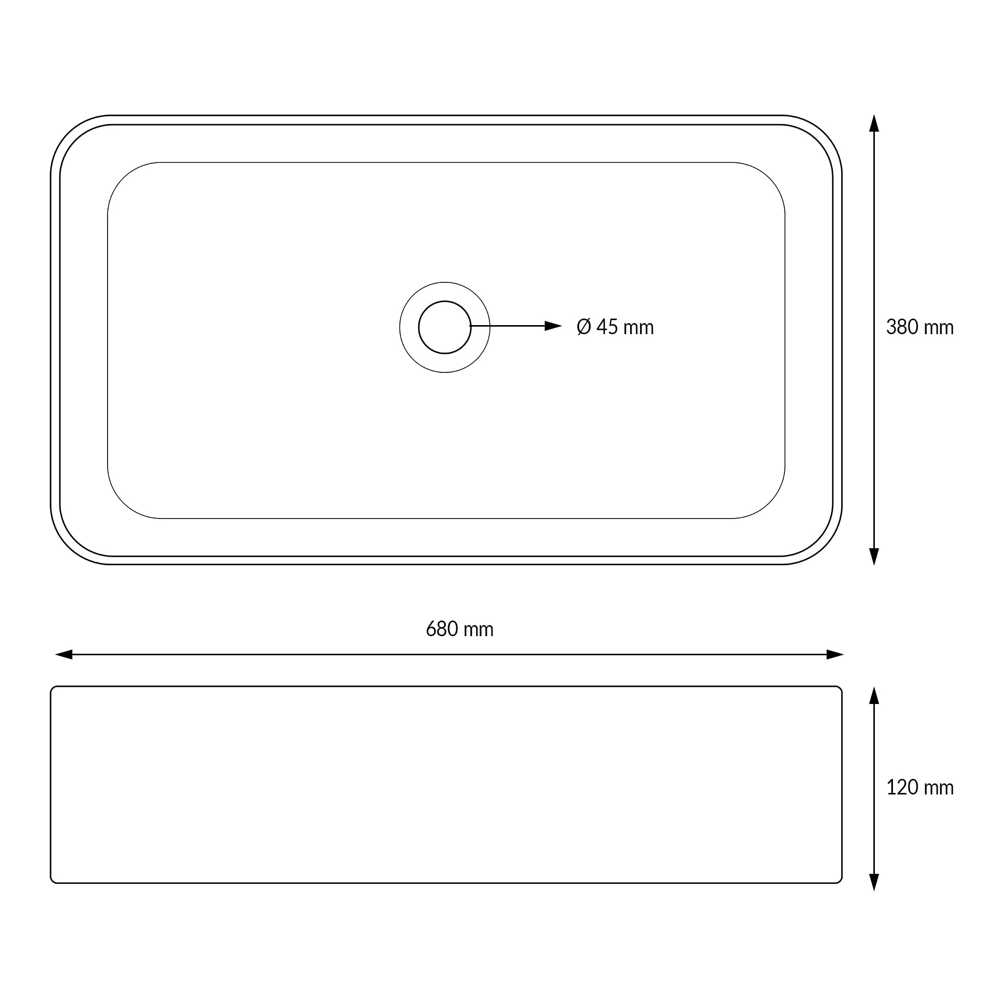ML-Design Lavabo de Cerámica Blanco Brillante 68 x 38 x 12 cm Fregadero Rectangular de Pared o Sobre Encimera Pila de Diseño Moderno Lavamanos para Mueble de Baño Aseo con Agujero para Grifo y Desagüe