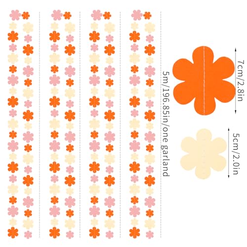 Image of Orange-Pink Fall Party-Decorations Streamers-Garland - 52ft Boho Flower Hanging Paper Banner, Groovy Birthday Baby Bridal Shower Bachelorette Wedding Engagement Thanksgiving Day HalloweenDecor Hugfond