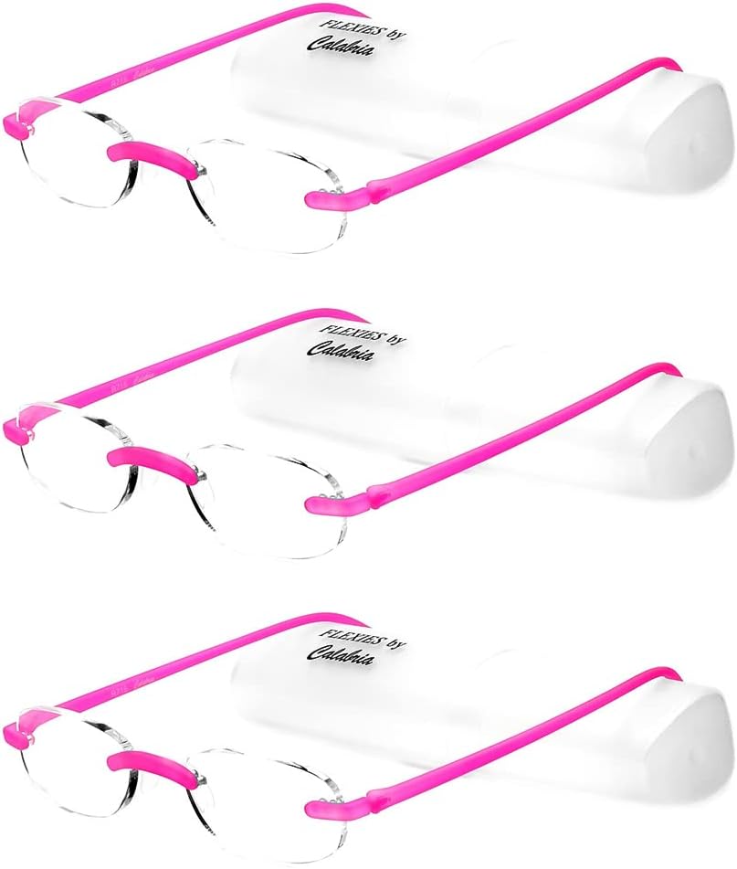 Calabria 715 Flexies Bendable Rimless Reading Glasses +2.50 Fuchsia (3Pack) Men Women Single Power Reader Flexible Bending