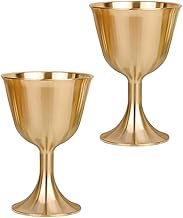 Kisangel Copos de vinho de latão budista para oferta de água, 2 peças de copo de licor, taça de metal, copo de altar de cálice vintage, copo de adoração de pentagrama para decoração de meditação de ioga