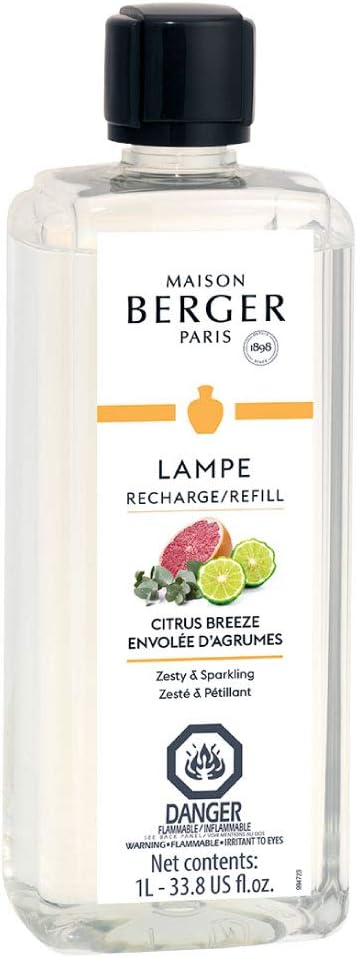 MAISON BERGERCitrus Breeze Lampe Berger Fragrance Refill for Home Fragrance Oil Diffuser - Air Freshener - 33.8 Fluid Ounces - 1 Liter