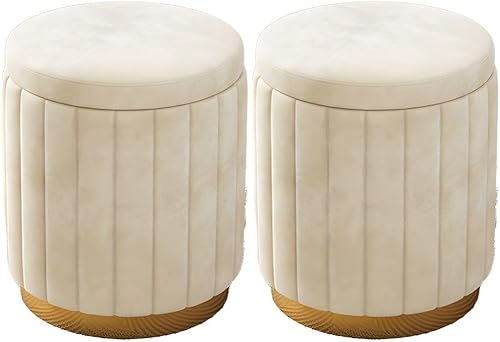 CraftThink Puf otomano para el hogar, otomano redondo de terciopelo con forma cilíndrica resistente a la decoloración con almacenamiento, reposapiés