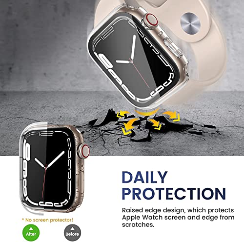 Image of 2 Pack HANKN Tempered Glass Case Compatible with Apple Watch Series 7 45mm Tempered Glass Screen Protector, Plated Hard PC Cover Full Coverage Shockproof Iwatch Bumper (45mm, Clear x 2)