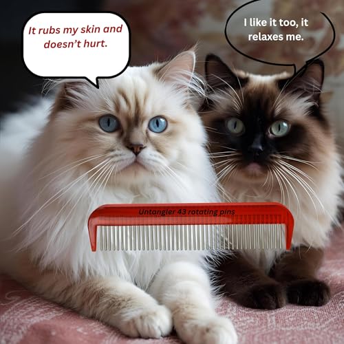 Image of Cat Comb - Ferrari Red, 5 inch - Silky Smooth Rotating Teeth for Gently Detangling Matted Cat Hair, Stimulates Natural Oil Production, Stainless Steel, Made in USA, Vet Recommended