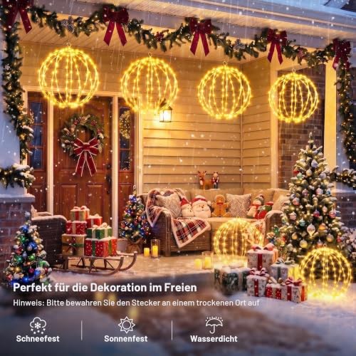 iBaycon Weihnachtsbeleuchtung Außen kugel 30CM 2 Stück Warmweiße Batterie – Ansicht 3