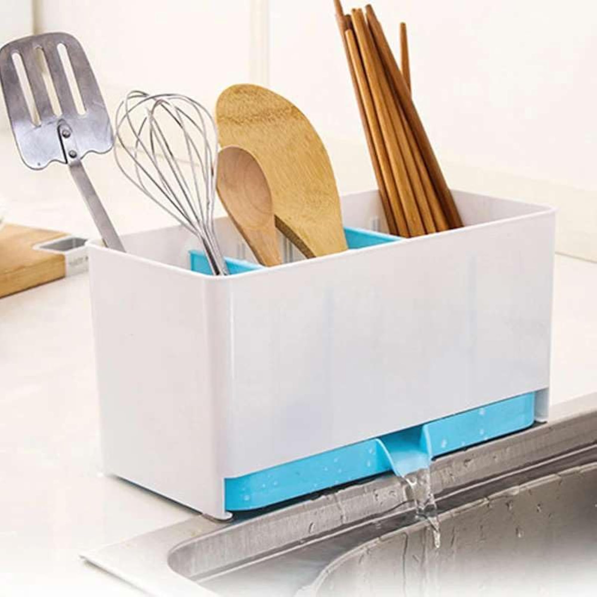 Kitchen Sink Organizer: Utensil Holder, Sponge Caddy & Cutlery Drainer