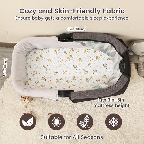 Image of david's kids 3 Pack Bassinet Sheets, Ultra Soft Breathable Comfortable Baby Sheet Set for Boys Girls Neutral, Univeral Fit for Most Cradle and Bassinet Mattress, Leaf & Floral