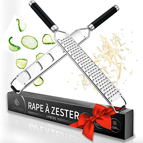 Exitoso - Lot de 2 Râpes Zesteur Noir en Acier Inoxydable - Zesteur Agrumes Rappe Zeste Citron Râpe Zesteur Rappe Truffe Rappe Parmesan Rape Épices Fromage Râpé Ail Muscade Cannelle Piment Mandoline Cover