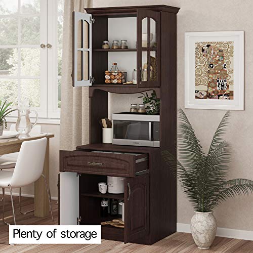 Living Skog Kitchen Storage Cabinet–Kitchen Cabinet with Storage Shelves and Microwave Stand–Pantry Cabinet-Kitchen China Cabinet–Kitchen and Pantry Hutch Cabinet (Espresso) - Thumbnail 7