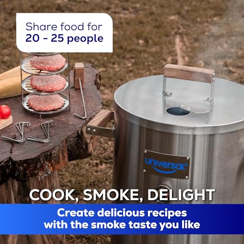 Universal-20-pound-Stainless-Steel-25-servings-Charcoal-Barrel-Smoker-with-Thermometer-Airlock-system-205x-296-x-155-2-in-1-Vertical-Smoker-Grill-and-Smoker-Slow-Cooking-Smoker Universal 20 pound Stainless Steel 25 servings Charcoal Barrel Smoker with Thermometer Airlock system 205x 296 x 155 2 in 1 Vertical Smoker Grill and Smoker Slow Cooking Smoker