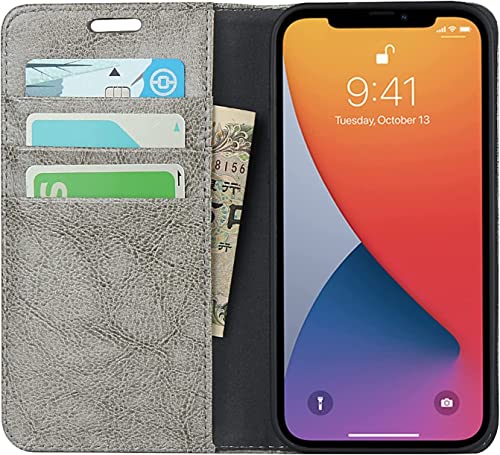 Étui portefeuille iPhone 13 Pro Max gris housse protection rabat cuir anti-choc RFID