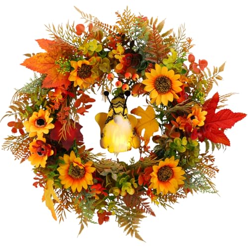 Türkranz Herbst Sonnenblume Kranz für Haustür, 45cm Künstlicher Sonnenblume...