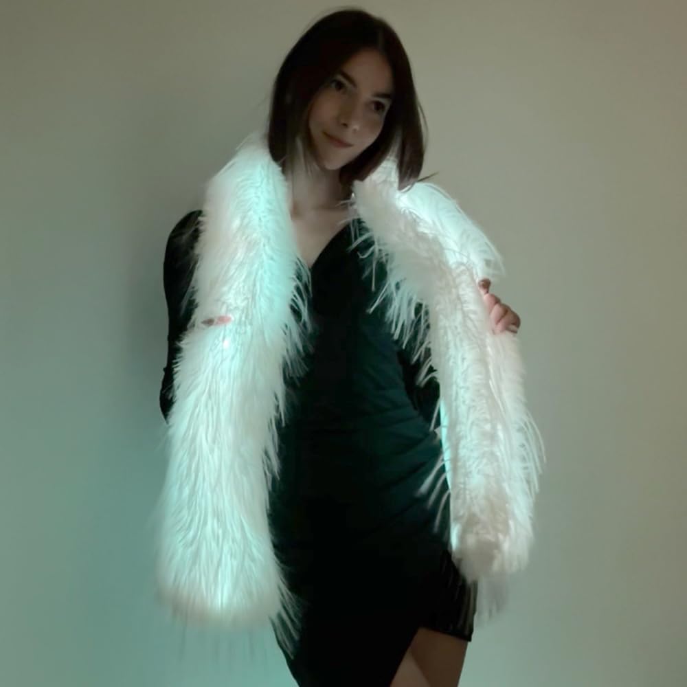 USB Rechargeable LED Scarf Light Up Scarves Glow Faux Fur Scarves Winter Furry Warm Scarf for Rave Dance Party Christmas Costume Men and Women - Image 4
