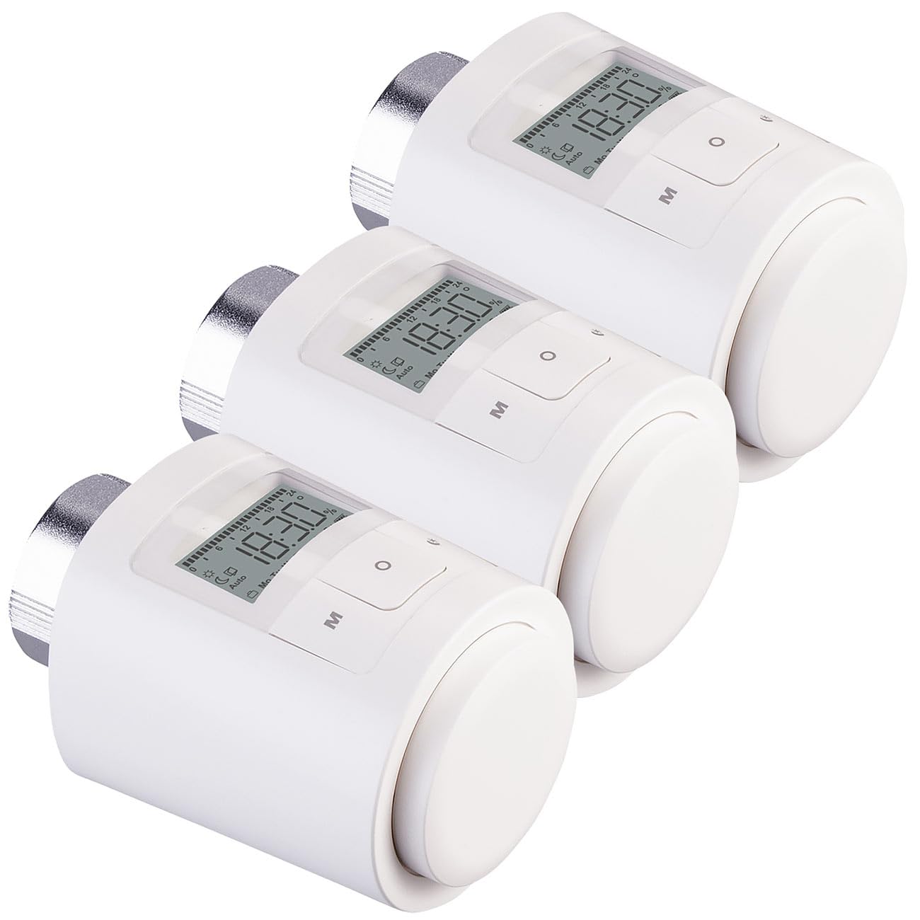 revolt Heizkörperventile: 3er-Set Programmierbare Universal-Heizkörper-Thermostate, Display (Thermostatventile, Heizkörperthermostat automatisch, Heizung)