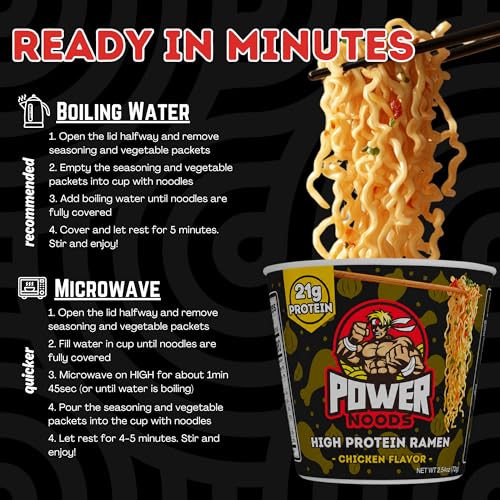 Image of Power Noods High Protein Ramen Noodles - 6 or 12 Pack | Protein Ramen Cups for Lunch or Dinner | Better for You Plant-Based Instant Meal