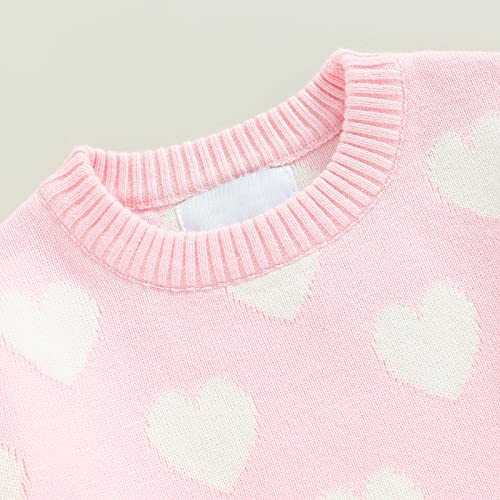 Toddler Baby Girl Love Heart Pullover Sweater Long Sleeve Knit Sweater Shirts Valentines Day Spring Clothes (Love Heart Sweater-Pink, 4-5T) #TOP2