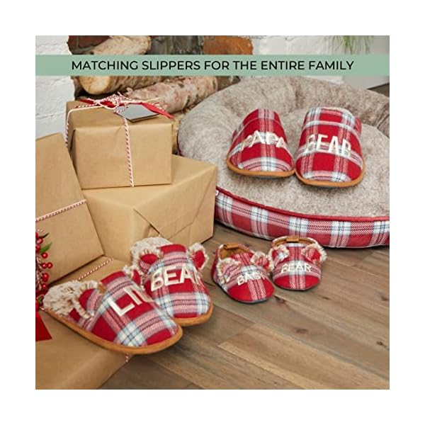 Dearfoams Men's Papa Bear Slipper, Red/Blue Plaid, Large - Image 3
