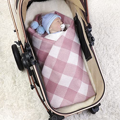 Lawkul Crochet Baby Blankets Knit Baby Girls Blanket Classic Plaid Blankets Celluar Newborn Cable Knit Swaddle Blankets For Toddler Color Pink Baby Girls Blankets 40X30 Inches #TOP2