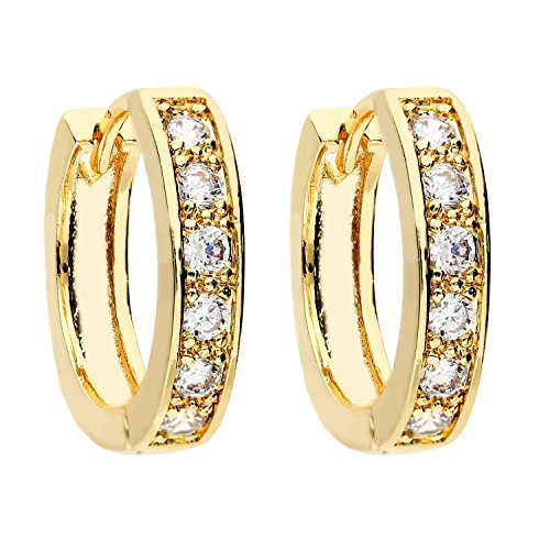 Pendientes de aro MYA art de oro, chapado en oro con piedras Swarovski. Acero inoxidable para mujer, niños, aros redondos pequeños 15 mm MYAGOOHR-21