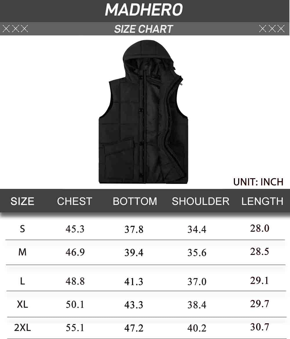 MADHERO Gilet da uomo con cappuccio impermeabile Puffy Vest Outwear Giacca senza maniche