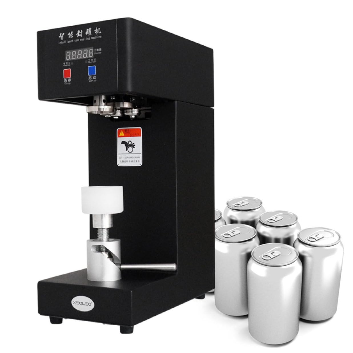 Commercial Can Sealing Machine, 180W Electric Cup Sealer with LCD Display, 2.2” Diameter & 3.7”-7.9” Height Adjustable, Automatic Beverage Sealer for Juice, Bubble Tea, Beer,Black
