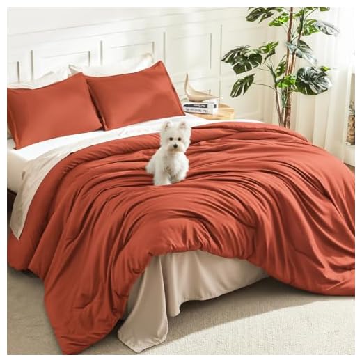 Litanika Boho Comforter Full Size Set Burnt Orange, 3 Pieces Bed Solid Terracotta Lightweight Bedding Comforter Set, Rust Fluffy Winter Quilted Blanket Set (79x90In Comforter & 2 Pillowcases)