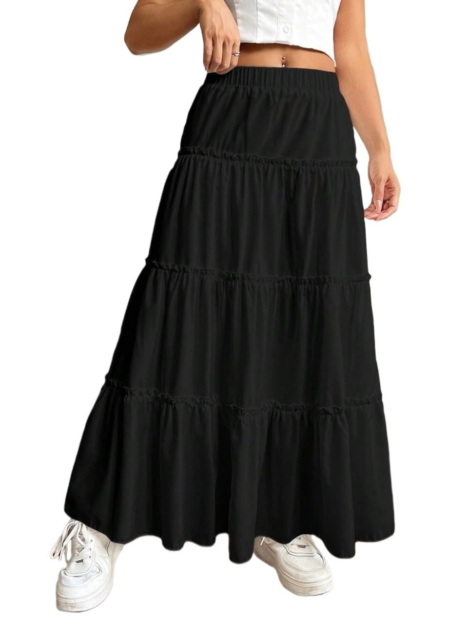 Womens Flowy Trendy Skirt Casual Solid Color Long Skirt