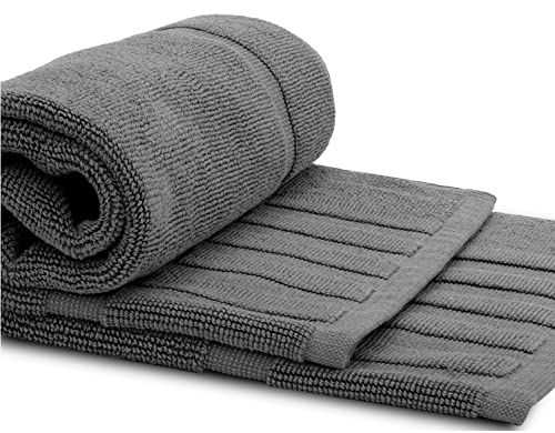 White Classic Luxury Bath Mat Floor Towel Set - Absorbent Cotton Hotel Spa Shower/Bathtub Mats [Not A Bathroom Rug] 22"X34" | 2 Pack | Gray #TOP3