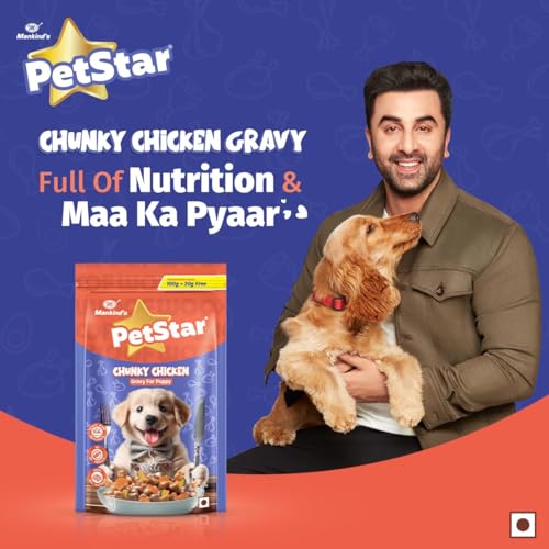 Image of Mankind Petstar Puppy Wet Dog Food (High Protein) Chunky Chicken Gravy, 120g (Pack of 5) | Made with Real Chicken & Veggies |Puppy Dog Food| No Artificial Flavors
