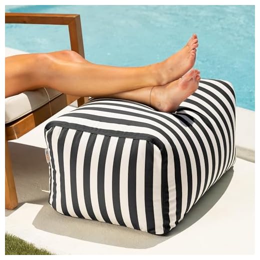 Jaxx Leon Outdoor Bean Bag Ottoman, Black & White Stripes