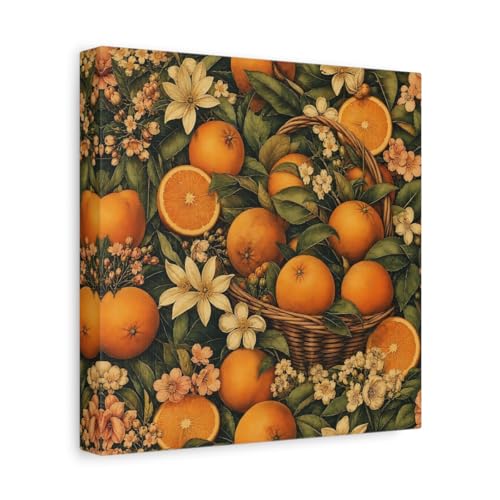 Tableau botanique oranges nature : Toile murale carrée 25x25 cm déco cuisine et salon