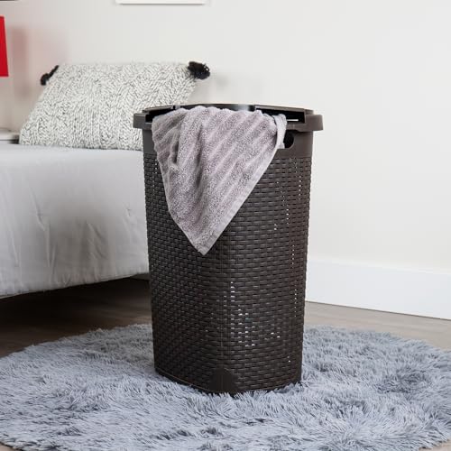 Mind Reader Slim Laundry Hamper with Lid, 60L Tall Clothes Basket, Narrow Tapered Design for Bathrooms, Closets and Laundry Rooms, Plastic, Brown by Mind Reader - Image 2