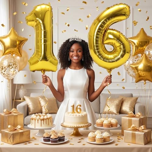 Image of YPSelected 32 Inch Large Foil Helium Number Balloon Birthday Wedding Party 0-9 (Gold, 6)