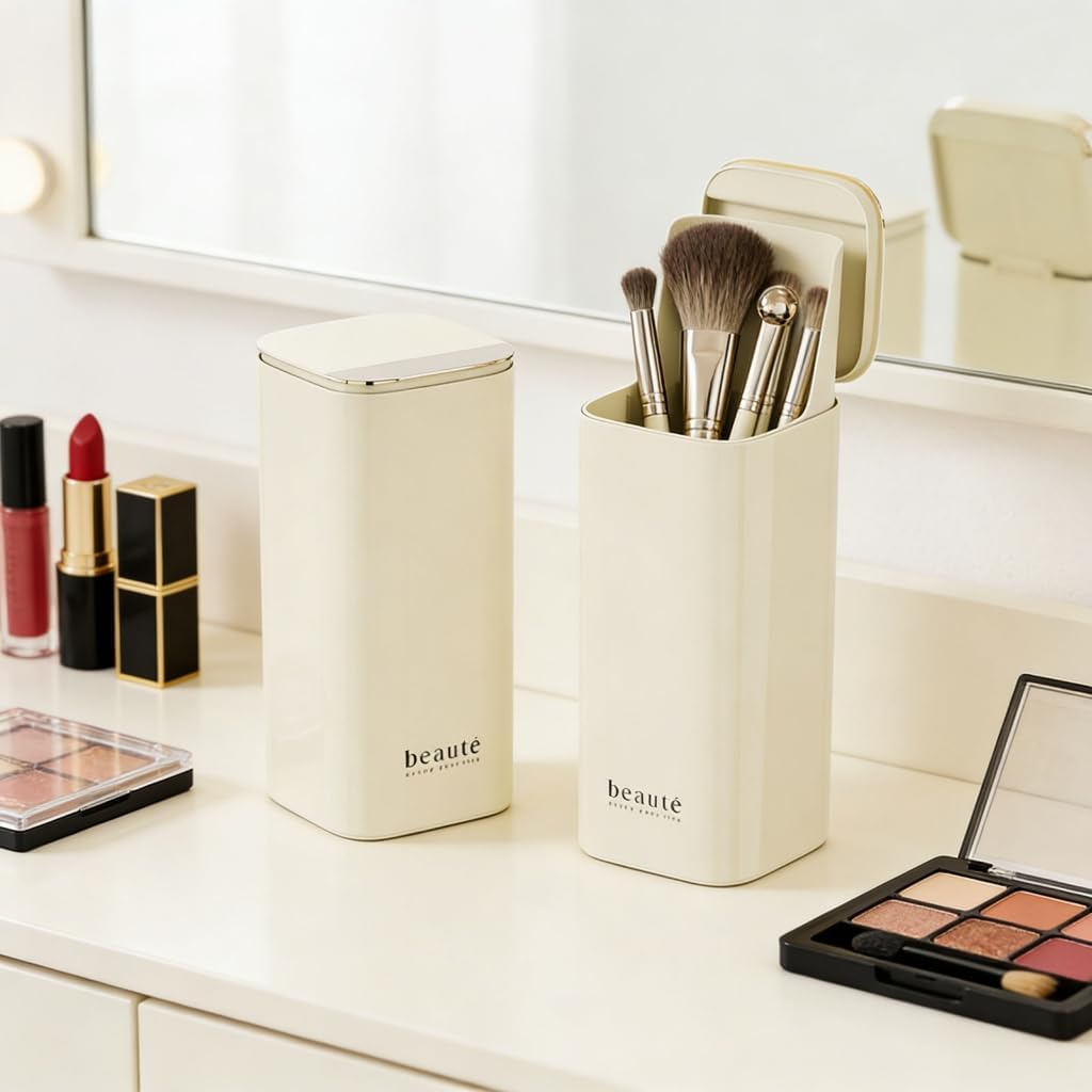 Auto Rising Makeup Brush With Cover And 4 Compartments For Quick Access