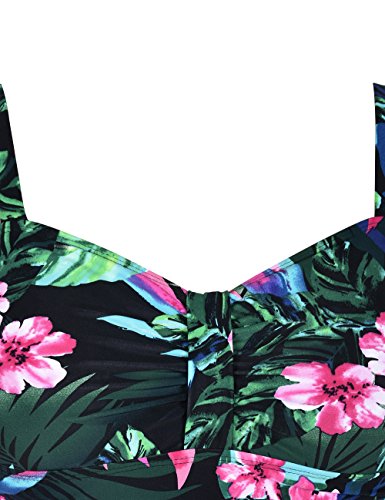 Image of Hilor Women's 50's Retro Ruched Tankini Swimsuit Top with Ruffle Hem