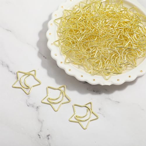 60PCS Gold Paper Clips Creative Metal Moon and Star Shape Paper Clip Funny Cute Paperclips Gold Moonstar Shaped Paper Clips Bookmarks Planner Clips for Office Document File Organization School - Image 4