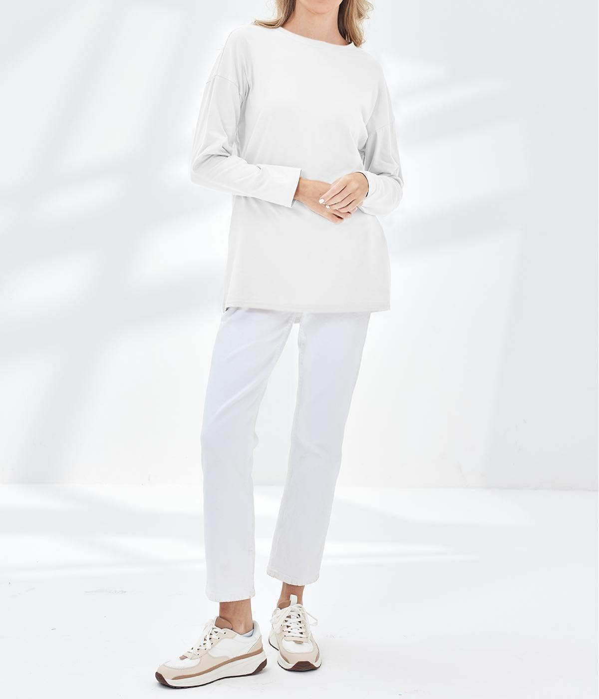 Fisoew Women's Long Sleeve Oversized T Shirts Loose Casual Crewneck Tunic Tops Soft Blouse - Image 6