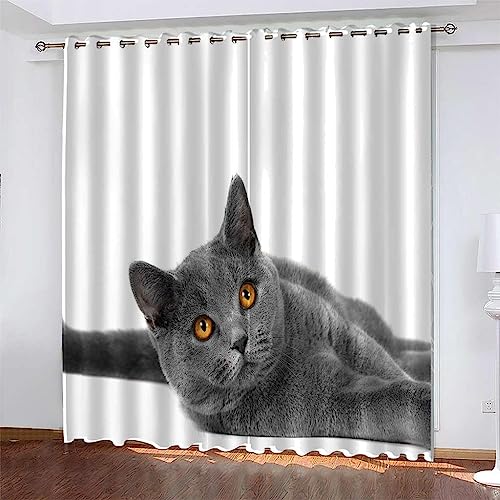 Rideau occultant polyester thermique à œillets imprimé chat 3D - 2