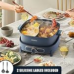 Dezin Hot Pot Electric with Divider, 5.5L Double-Flavor Electric Shabu Shabu Pot, Removable Non-Stick Dual Sided Electric Cooker, 3" Depth Divided Pot with Multi-Power Control, 2 Silicone Ladles - Image 4