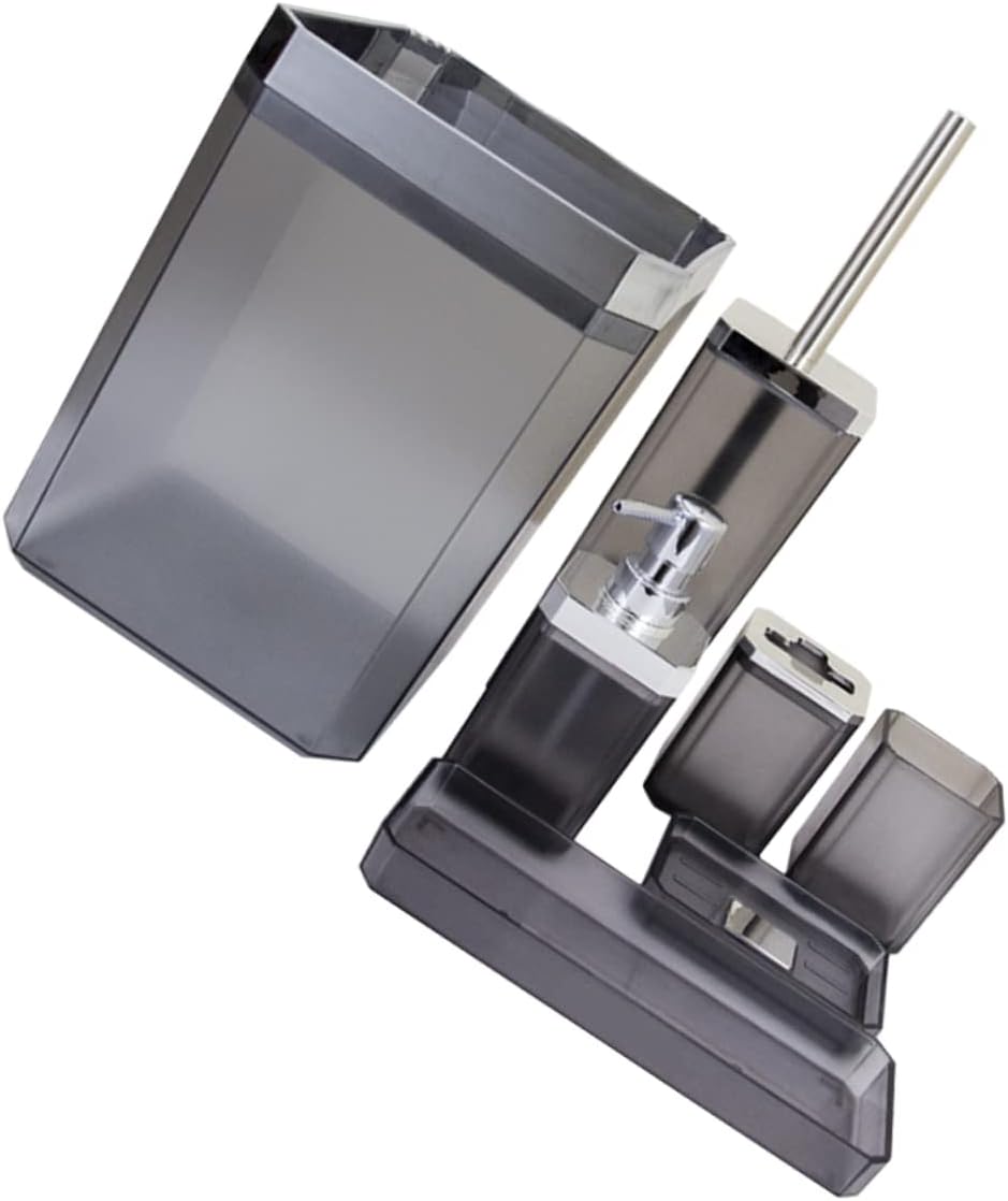 1 Set Elegant Hotel Bathroom Accessory Collection with Liquid Pump Bottle Toothbrush Holder Mouthwash Cup and Soap Dish Stylish and Design for Home and Hospitality Use