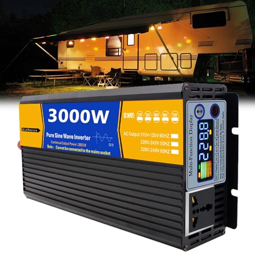 Inversor Onda Pura Corriente 3000W (Pico) Transformador DC 12V/24V/48V/60V/72V a 110V/220V/230V AC,Convertidor de Voltaje inversor Corriente Coche,para Casas Y Autos(12Vto110V)