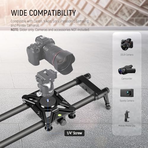 Image of NEEWER 47.2in /120cm Carbon Fiber Camera Slider, Dolly Rail Track with Thicker Tube and More Stable Support, 4 Precise Smooth Bearings and Levelling for DSLR Camera Camcorder, Max Load 22lb, CS120CM